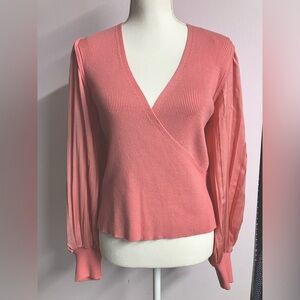 Ryegrass Women’s V Neck Pullover Sweater, M, Pleated Sleeves, MauveGlow, NWT